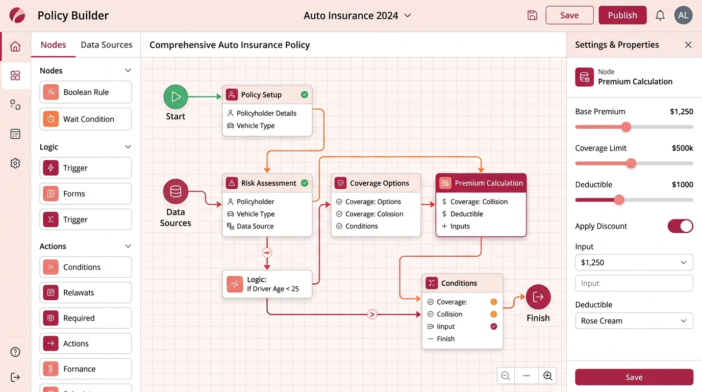 Taya SaaS Platform visual node policy builder